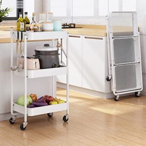 LIRUXUN Metal 3 Tier Folding Trolley Wheeled Kitchen Storage Shelf Trolley (Color : E, Size : 78cm*45cm)