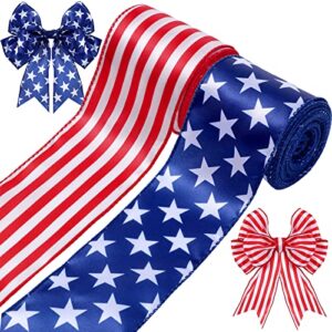 2 rolls 20 yard red white and blue ribbon patriotic star and striped wired ribbon royal blue usa ribbon diy crafts for 4th of july, independence day, memorial day (red, white, blue, 2.5 inch)