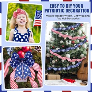 2 Rolls 20 Yard Red White and Blue Ribbon Patriotic Star and Striped Wired Ribbon Royal Blue USA Ribbon DIY Crafts for 4th of July, Independence Day, Memorial Day (Red, White, Blue, 2.5 Inch)