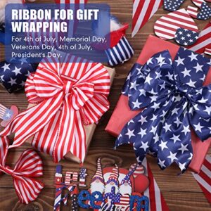 2 Rolls 20 Yard Red White and Blue Ribbon Patriotic Star and Striped Wired Ribbon Royal Blue USA Ribbon DIY Crafts for 4th of July, Independence Day, Memorial Day (Red, White, Blue, 2.5 Inch)