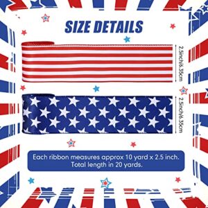 2 Rolls 20 Yard Red White and Blue Ribbon Patriotic Star and Striped Wired Ribbon Royal Blue USA Ribbon DIY Crafts for 4th of July, Independence Day, Memorial Day (Red, White, Blue, 2.5 Inch)