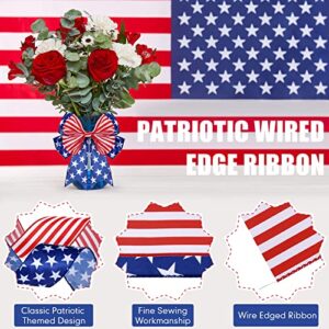 2 Rolls 20 Yard Red White and Blue Ribbon Patriotic Star and Striped Wired Ribbon Royal Blue USA Ribbon DIY Crafts for 4th of July, Independence Day, Memorial Day (Red, White, Blue, 2.5 Inch)