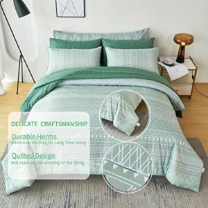 RYNGHIPY Striped Boho Bed Comforter Set King Size Sage Green, 8Pcs Geometric Bohemian Bed in a Bag Down Alternative Comforter Bedding Set (Sage Green,King Size)