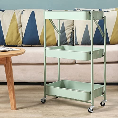 LIRUXUN Foldable Shelf Floor Kitchen Mobile with Wheel Trolley Storage Car Hand Push Storage Shelf