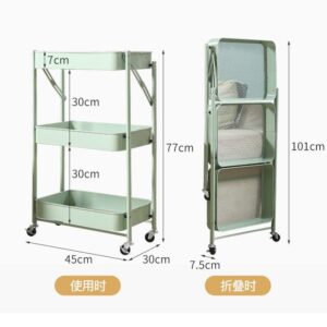 LIRUXUN Foldable Shelf Floor Kitchen Mobile with Wheel Trolley Storage Car Hand Push Storage Shelf