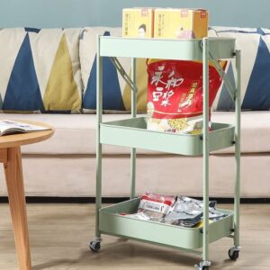 LIRUXUN Foldable Shelf Floor Kitchen Mobile with Wheel Trolley Storage Car Hand Push Storage Shelf