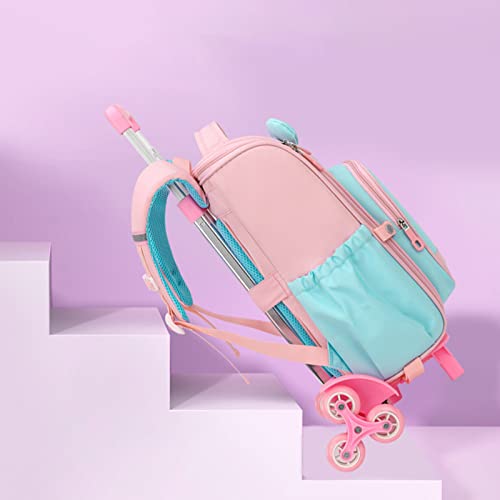 GLOOMALL Cute Rolling Backpack School Girls Boys, Lightweight Trolley Travel Bag with 6 Wheels Classic Roller Luggage (Pink unicorn)