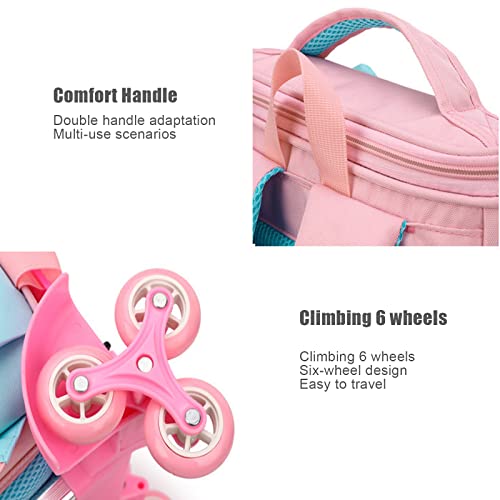 GLOOMALL Cute Rolling Backpack School Girls Boys, Lightweight Trolley Travel Bag with 6 Wheels Classic Roller Luggage (Pink unicorn)