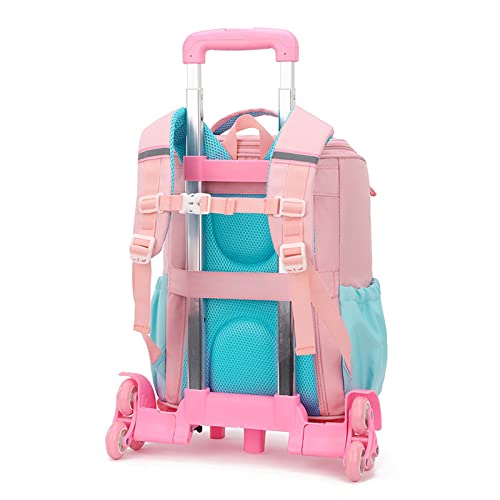 GLOOMALL Cute Rolling Backpack School Girls Boys, Lightweight Trolley Travel Bag with 6 Wheels Classic Roller Luggage (Pink unicorn)