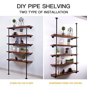 LINKPIPES Industrial Pipe Shelving, Shelf Brackets DIY Open Book Shelf for Office Room Kitchen Wall Shelves(2Pcs 5Tier,71.84" Tall,11" deep,Hardware Only)