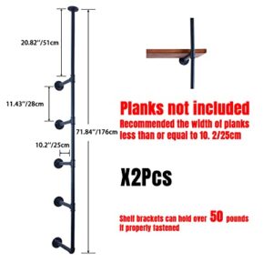 LINKPIPES Industrial Pipe Shelving, Shelf Brackets DIY Open Book Shelf for Office Room Kitchen Wall Shelves(2Pcs 5Tier,71.84" Tall,11" deep,Hardware Only)