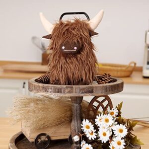 Upltowtme Brown Highland Cow Gnome Scottish Tomte Decor Farmhouse Nordic Dwarf Home Decoration Calf Gnome Herd Collection Travel Birthday Gift for Her Set of 1
