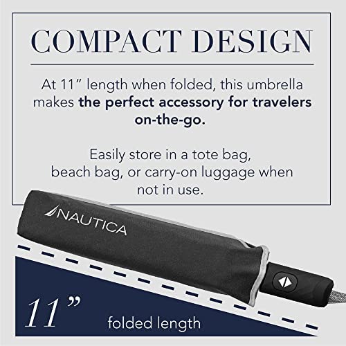 Nautica 3-Section Auto-Open Auto-Close Umbrella - Sturdy Rainy Day Protection with Ergonomic Rubber Coated Handle