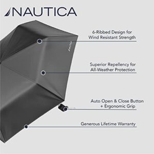 Nautica 3-Section Auto-Open Auto-Close Umbrella - Sturdy Rainy Day Protection with Ergonomic Rubber Coated Handle