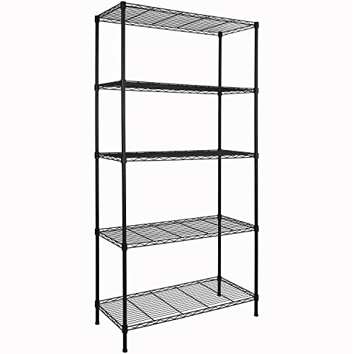 5-Shelf Adjustable Heavy Duty Storage Shelving Unit, Metal Organizer Wire Rack for Laundry Bathroom Kitchen Pantry Closet, Black