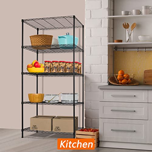 5-Shelf Adjustable Heavy Duty Storage Shelving Unit, Metal Organizer Wire Rack for Laundry Bathroom Kitchen Pantry Closet, Black