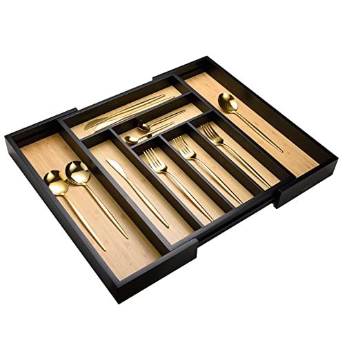 Cozee Bay Bamboo Bag Storage Organizer and Drawer Organizer Bundle for Kitchen Drawer (Black)