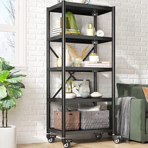 REIBII Storage Shelves for Storage Heavy Duty Shelving Unit with Wheels 5-Tier Metal Shelving Adjustable Storage Shelf Load 1160 LBS Kitchen Bathroom 23.6" W * 15.7" D * 65.4" H