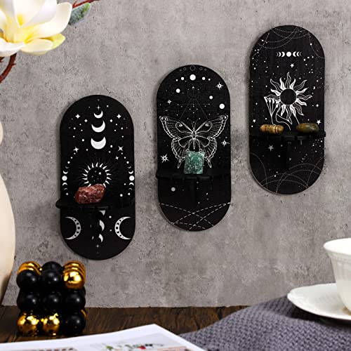 Tatuo 6 Pcs Small Crystal Shelf Black Crystal Display Shelf Moon Phases Crystal Holder Pendulum Stand Witch Shelf Boho Essential Oil Shelf Wall Witch Candle Holder for Home Decor Wizard Witch Stuff