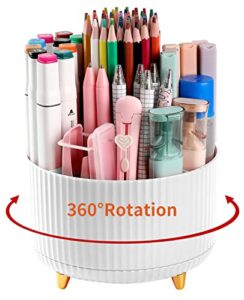 desk pencil pen holder, 5 slots 360°degree rotating pencil pen organizers for desk, desktop storage stationery supplies organizer, cute pencil cup pot for office, school, home, art supply, white