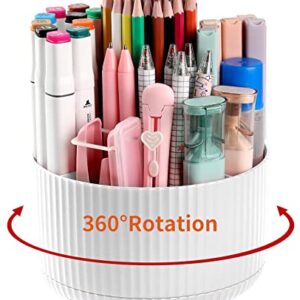 Desk Pencil Pen Holder, 5 Slots 360°Degree Rotating Pencil Pen Organizers for Desk, Desktop Storage Stationery Supplies Organizer, Cute Pencil Cup Pot for Office, School, Home, Art Supply, White