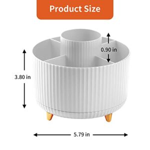 Desk Pencil Pen Holder, 5 Slots 360°Degree Rotating Pencil Pen Organizers for Desk, Desktop Storage Stationery Supplies Organizer, Cute Pencil Cup Pot for Office, School, Home, Art Supply, White