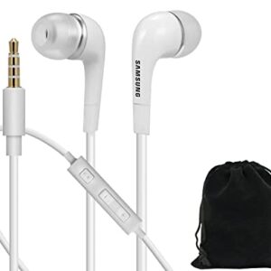 SAMSUNG Headphones 3.5mm Stereo Earphones with Remote and Mic - Original OEM - Non-Retail Packaging with Pouch - White