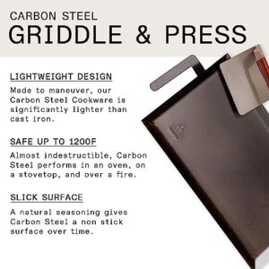 Made In Cookware - Carbon Steel Griddle + Grill Press - (Like Cast Iron, but Better) - Professional Cookware - Made in Sweden - Induction Compatible