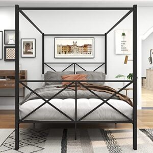 tensun canopy metal platform bed frame with x shaped headboard and footboard,detachable,no box spring needed/easy assembly,queen size,black