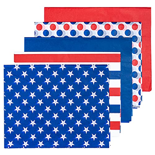 MAYPLUSS Independence Day Wrapping Tissue Paper - 100 Sheets - Red/Blue/White Design - 13.7 inch X 19.7 inch Per Sheet