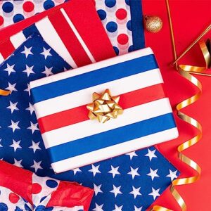 MAYPLUSS Independence Day Wrapping Tissue Paper - 100 Sheets - Red/Blue/White Design - 13.7 inch X 19.7 inch Per Sheet