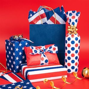 MAYPLUSS Independence Day Wrapping Tissue Paper - 100 Sheets - Red/Blue/White Design - 13.7 inch X 19.7 inch Per Sheet