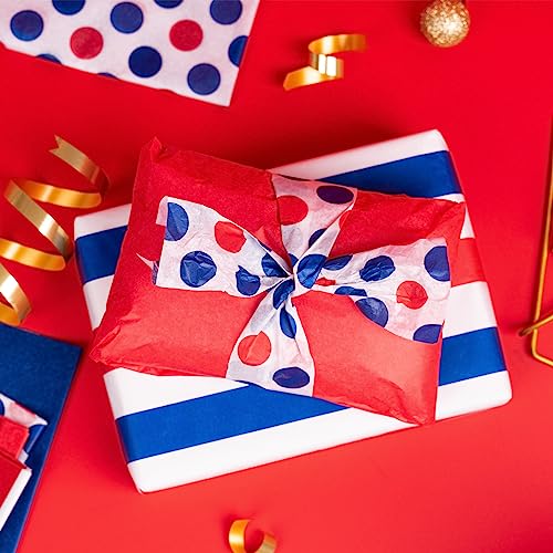 MAYPLUSS Independence Day Wrapping Tissue Paper - 100 Sheets - Red/Blue/White Design - 13.7 inch X 19.7 inch Per Sheet