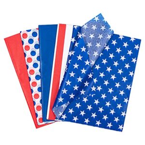 MAYPLUSS Independence Day Wrapping Tissue Paper - 100 Sheets - Red/Blue/White Design - 13.7 inch X 19.7 inch Per Sheet