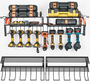 2 pack power tool organizer wall mount,heavy duty metal drill holer with screwdriver holder,tool organizers and garage storage rack for garage organization,tool shelf holder for lifetime use