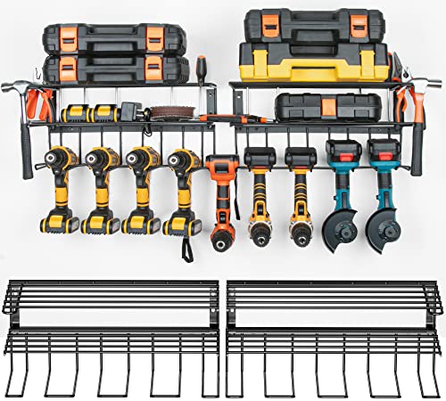 2 Pack Power Tool Organizer Wall Mount,Heavy Duty Metal Drill Holer with Screwdriver Holder,Tool Organizers and Garage Storage Rack for Garage Organization,Tool Shelf Holder for Lifetime Use