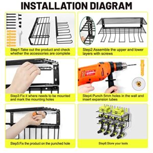 2 Pack Power Tool Organizer Wall Mount,Heavy Duty Metal Drill Holer with Screwdriver Holder,Tool Organizers and Garage Storage Rack for Garage Organization,Tool Shelf Holder for Lifetime Use