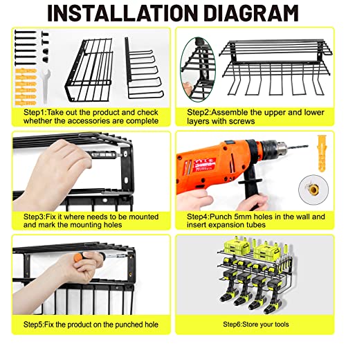 2 Pack Power Tool Organizer Wall Mount,Heavy Duty Metal Drill Holer with Screwdriver Holder,Tool Organizers and Garage Storage Rack for Garage Organization,Tool Shelf Holder for Lifetime Use