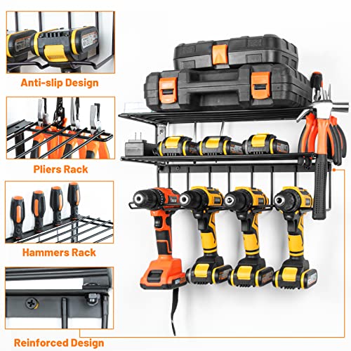 2 Pack Power Tool Organizer Wall Mount,Heavy Duty Metal Drill Holer with Screwdriver Holder,Tool Organizers and Garage Storage Rack for Garage Organization,Tool Shelf Holder for Lifetime Use