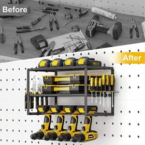 Spacecare Power Tool Organizer- Power Drill Tool Holder- Heavy Duty Tool Shelf & 1 Pack 3 Layers Tool Rack Cordless Drill Holder- Floating Tool Shelf Wall Mounted Tool Storage Rack for 4 Drill Holders