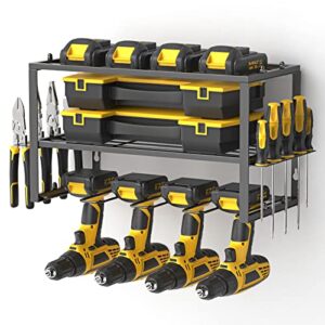 spacecare power tool organizer- power drill tool holder- heavy duty tool shelf & 1 pack 3 layers tool rack cordless drill holder- floating tool shelf wall mounted tool storage rack for 4 drill holders