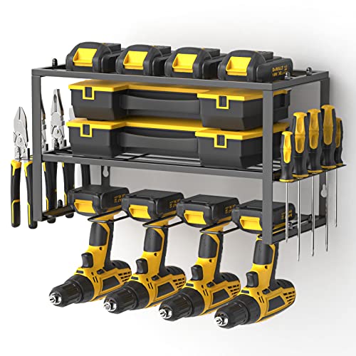 Spacecare Power Tool Organizer- Power Drill Tool Holder- Heavy Duty Tool Shelf & 1 Pack 3 Layers Tool Rack Cordless Drill Holder- Floating Tool Shelf Wall Mounted Tool Storage Rack for 4 Drill Holders