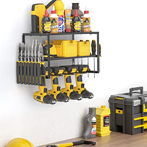 Spacecare Power Tool Organizer- Power Drill Tool Holder- Heavy Duty Tool Shelf & 1 Pack 3 Layers Tool Rack Cordless Drill Holder- Floating Tool Shelf Wall Mounted Tool Storage Rack for 4 Drill Holders