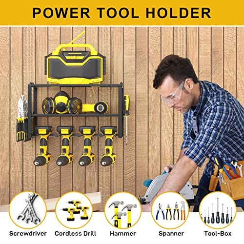 Spacecare Power Tool Organizer- Power Drill Tool Holder- Heavy Duty Tool Shelf & 1 Pack 3 Layers Tool Rack Cordless Drill Holder- Floating Tool Shelf Wall Mounted Tool Storage Rack for 4 Drill Holders