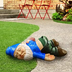 linhuaaoo naughty garden gnomes statues - 9.5 inch large funny gnome garden outdoor decor, gnomes resin sculptures for yard patio home lawn outside decorations ornament housewarming gifts, blue