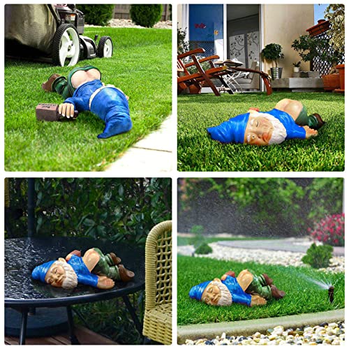 LINHUAAOO Naughty Garden Gnomes Statues - 9.5 Inch Large Funny Gnome Garden Outdoor Decor, Gnomes Resin Sculptures for Yard Patio Home Lawn Outside Decorations Ornament Housewarming Gifts, Blue
