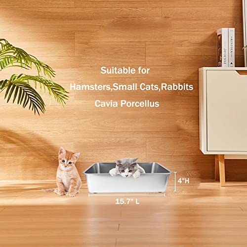 LIHONG Stainless Steel Cat Litter Box,Large Metal Litter Box for Small Large Cats Kitty Rabbits,No Smell,Non Stick,Easy to Clean(15.7" L x 11.8" W x 4" H,S)