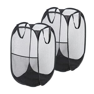 zoes homeware pop up laundry hamper 2 pack | collapsible laundry baskets | foldable travel laundry basket with durable handle for kids,dorm,laundry room | black