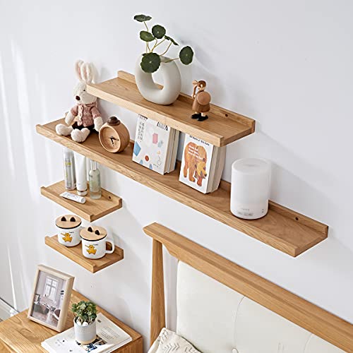 TRWISWDC Floating Shelf for Wall Natural Oak Wood Wall Shelves 24 inches, Display Picture Ledge Shelf for Bedroom Living Room Bathroom Office Kitchen Wall Storage Shelves