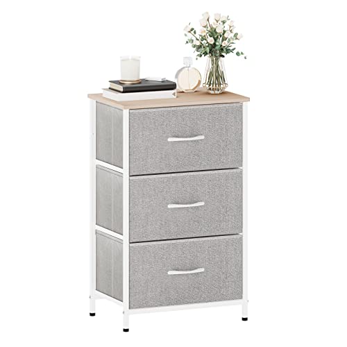 Maxtown Dresser for Bedroom 3 Drawers Fabric Storage Tower Organizer Unit for Living Room Closet Hallway Dormitory Decor - Sturdy Steel Frame and Handles Wooden Top (White/Black/Brown)